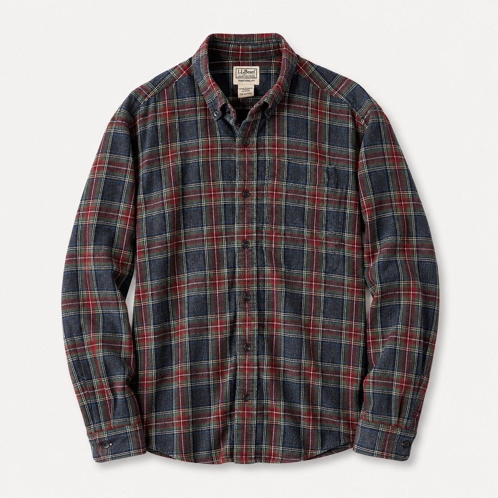 LL Bean Mens Traditional Fit Flannel Shirt Large Gray Red Plaid Cotton